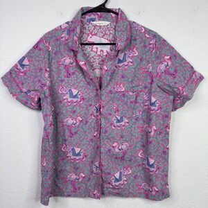 Printfresh Pajama Top Womens L Pink Organic Cotton Flamingo Elephant Boho Sleep